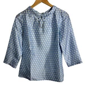 Devon Baer Top Women S Blue Fair Isle Print Peter Pan Collar Quite Luxury Preppy